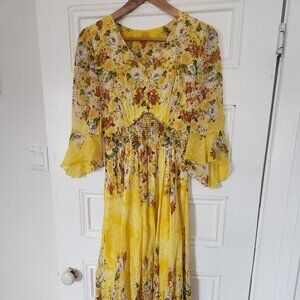 Yellow mulberry silk flowy floral dress